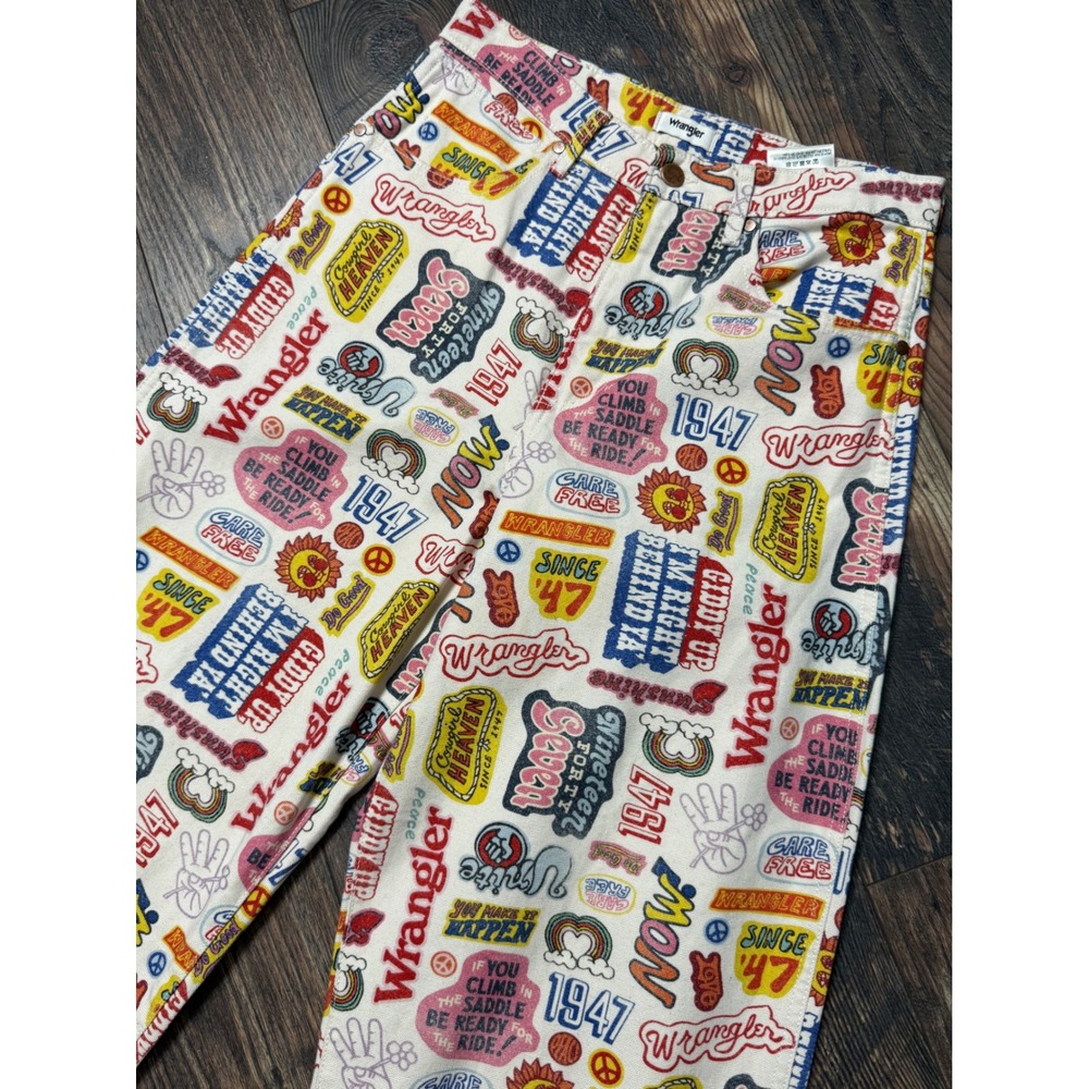 Wrangler Wide Barrel Jeans Womens 29 Graphic Print High Rise Retro Multi Color - Picture 2 of 7
